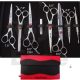 7.5" Pet Grooming Shears 7.5" Thinning Shears 8.5" Pet Grooming Shears 8.5" Curved Pet Grooming Shears 8.5" U Teeth Thinning Shears Fine Point Scalar 4.5" Small Scissors Oil Bottle Red And Black Kit With zipper and extra Flap Kit Size wen closed 10" x 6.6" You can also select your required scissors and tools from our web site we will adjust your required tools in this kit.